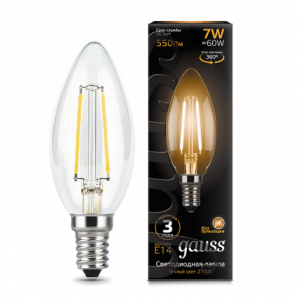 Лампа Gauss Filament Свеча 7W 550lm 2700К Е14 LED 1/10/50